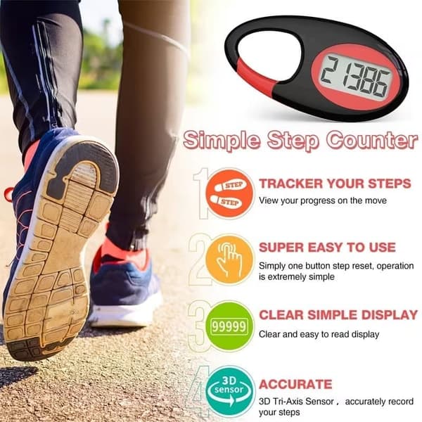 Pedometer for Walking, Simple Pedometer with Lanyard and Carabiner for All Ages Red Red 1PC