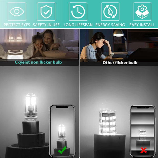 G9 LED-lampor 1,5W motsvarande 20W halogen kallvitt ljus 6000K, AC 220-240V, ej dimbar, mini-glödlampa, flimmerfri, 10-pack
