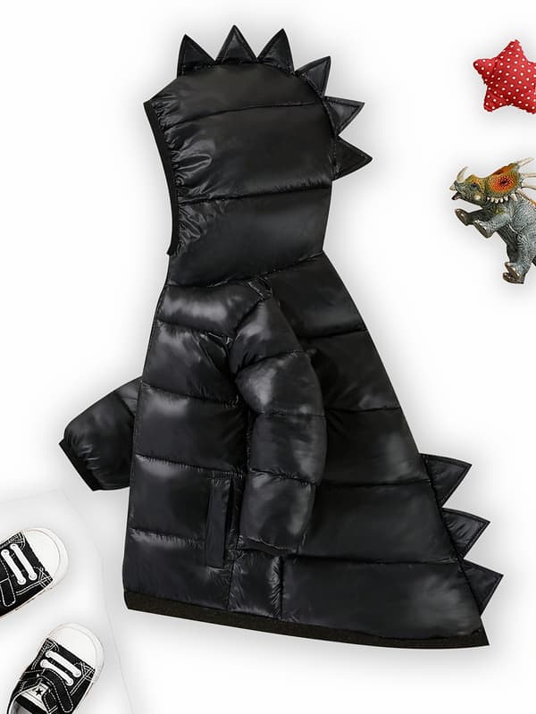 Vindtett dunjakke med dinosaurmotiv for barn 3-4Y Black