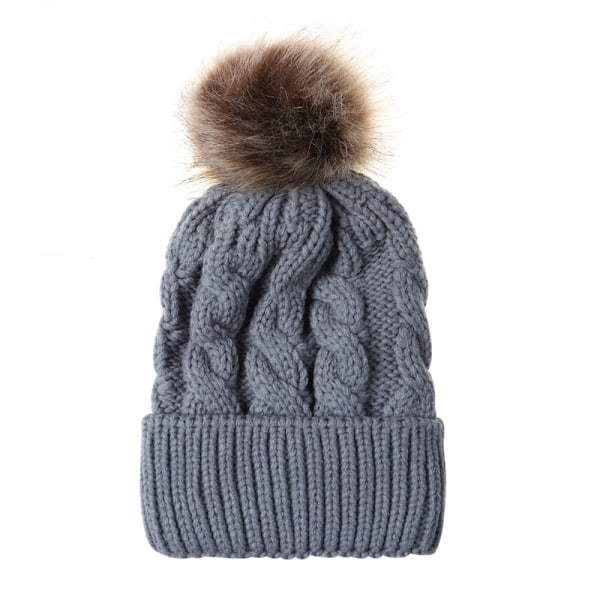 Trendig Huvudbonad Damhatt Vintermössa - Stickad Mössa Grå Barn Gray child 24*14cm