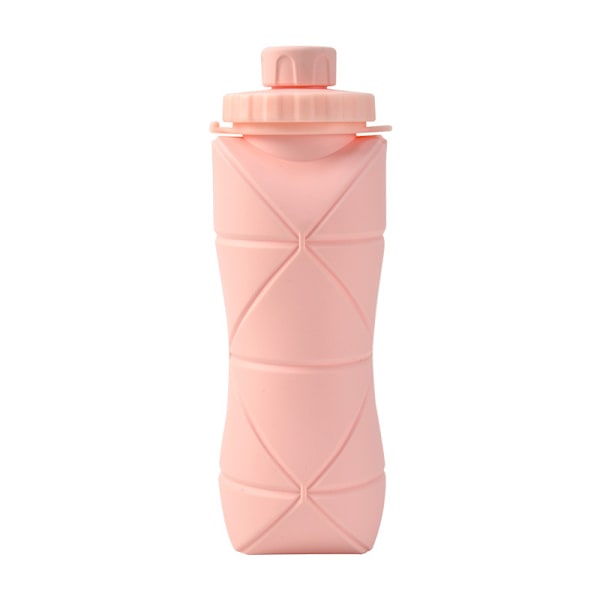 Hopfällbar Sportvattenflaska i Silikon 600ml, Lätt Hopfällbar Vattenflaska, Återanvändbar, Läcksäker Pink