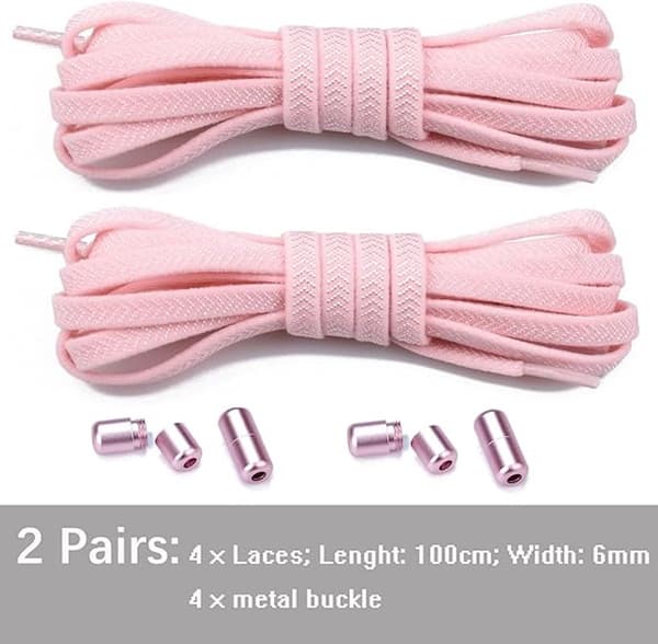Elastisk flat skolisse 2 stk med spenne, uten knyting for barn og voksne 105 cm rosa