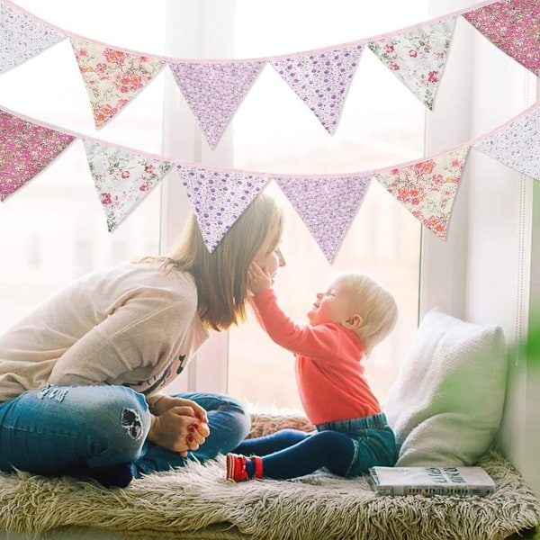 12 Vintage Viirinauhaa, 3,2 m Viirinauha, Kangasbanneriketju, Pellavatyylinen, Säänkestävä Ulkokoriste[ZHE]