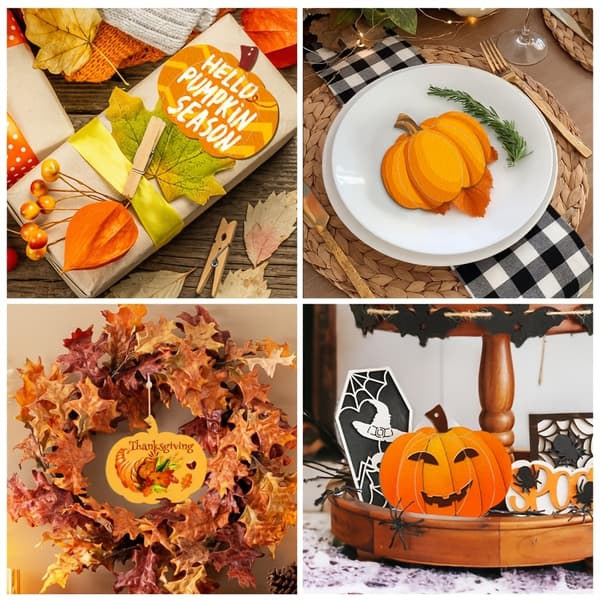 Trægræskarpynt til Halloween- og Thanksgiving-håndværk og efterårsophæng 80pcs