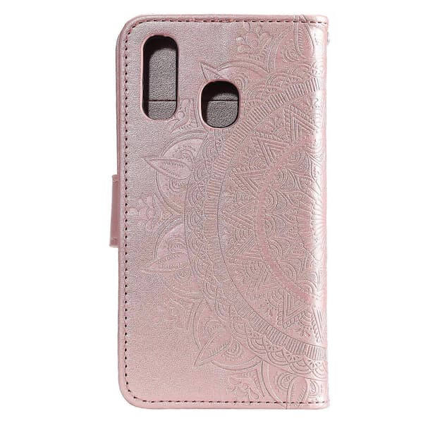 Präglat Mandala Blomma Ställ Plånbok Läderfodral för Samsung Galaxy A40 Rosa g Pink g