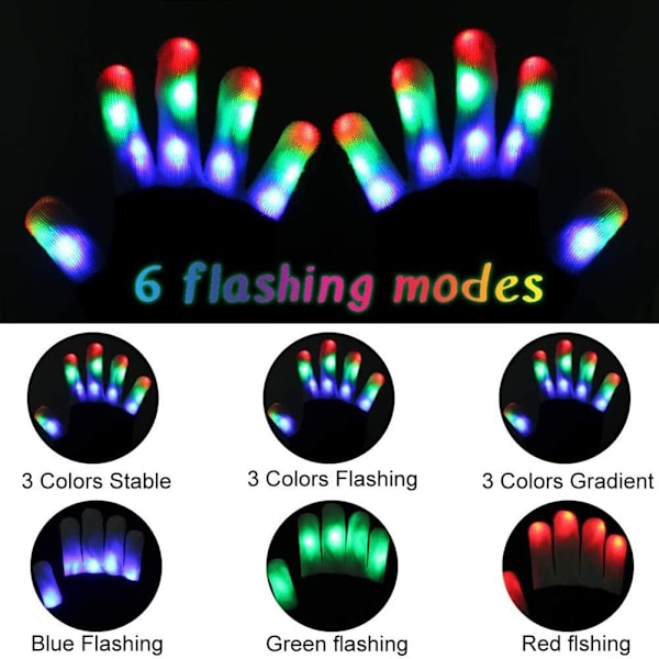 7 Lystilstande LED-Håndskar Børn, Lys Op Håndskar, Børn LED F