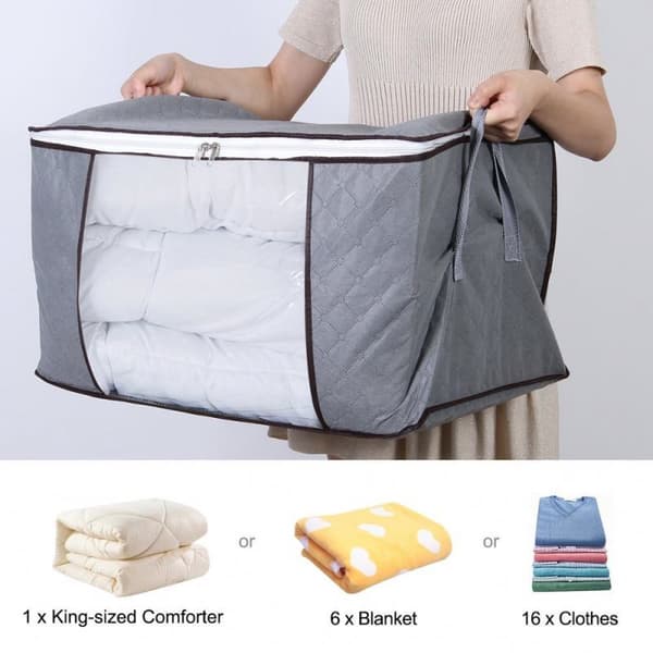 Förvaringsväska för sängkläder och kläder 60x43x35 cm Grå 2-pack 452