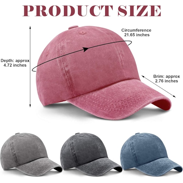 4 Vasket Bomuld Baseball Caps Justerbar Twill Unisex Hatte[ZHE]