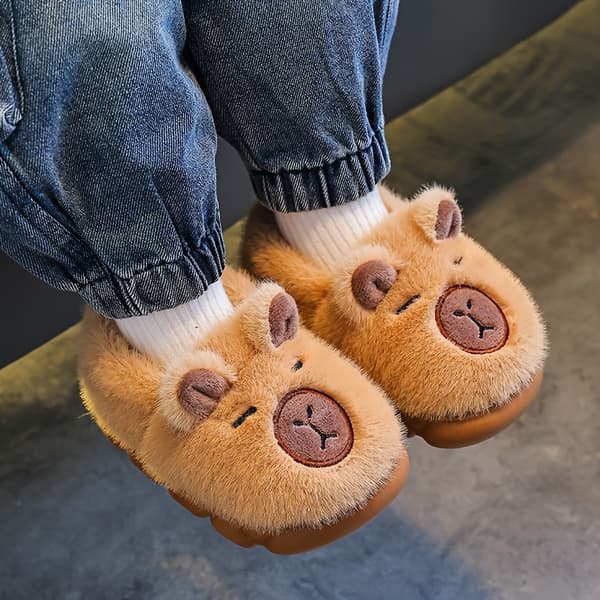 Barn Plysj Tøfler Gutter Jenter Vinter Capybara Småbarn Innendørs Hjem Sklisikre Sko EU 26 Light Coffee