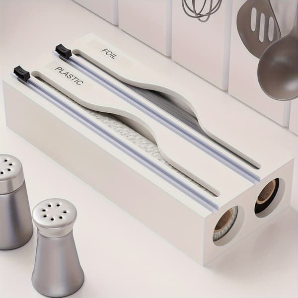 2-i-1 Bambusdispenser for Folie, Voks- og Bakepapir med Kutter Brown-1