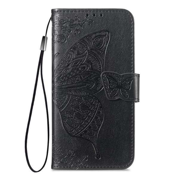 iPhone 17 Skinnveske med preget sommerfuglblomst Svart