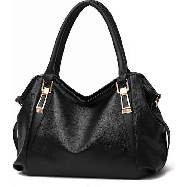 Damer Messenger Bag, Stor Kapacitet Mjuk Konstläder Axelväskor med Övre Handtag Cross-body Väskor Svart