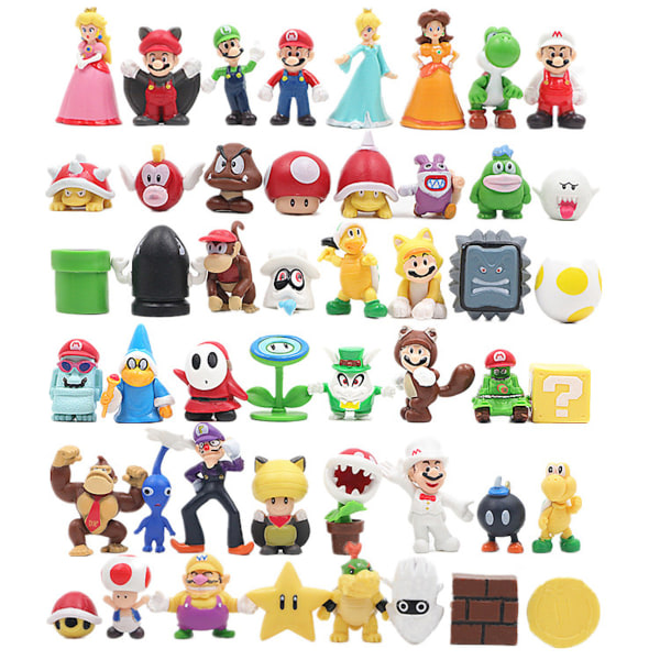 48:a/ Sett Super Mario Familie Luigi Yoshi Bowser Wario Peach Toad Daisy Figurmodell Lekefigurer