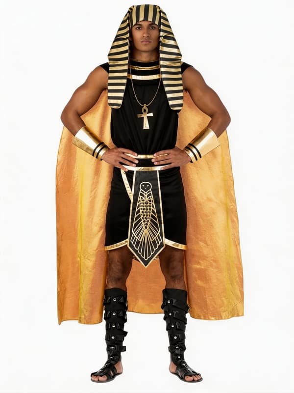 Egyptisk farao-kostume til mænd til Halloween, cosplay og rollespil S Black