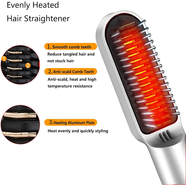 Bærbar trådløs hårretningsbørste med 200°C konstant temperatur