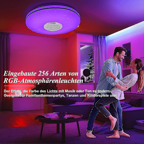 LED Taklampa Dimbar RGB Färgbyte med Bluetooth-högtalare, LED-lampa för Kök, Barnrum, Sovrum, Vardagsrum
