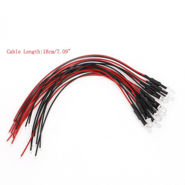 10 stk. DC 24V 18cm 5mm Ferdigkablet LED-pærer Lysdioder Rød[ch]