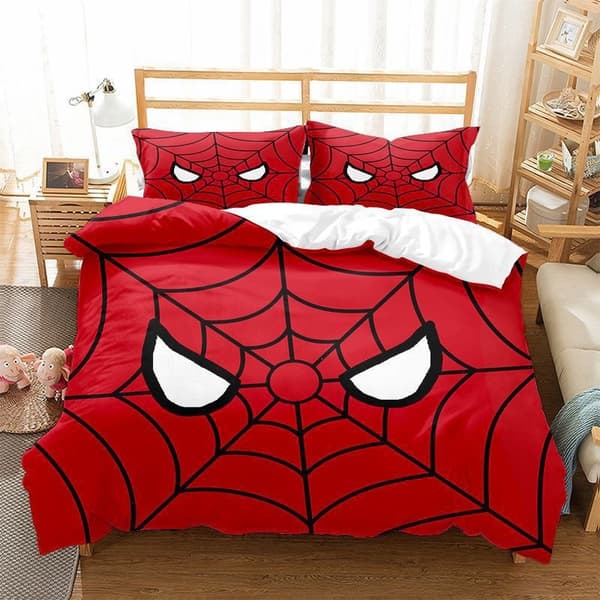 Spiderman sängkläder set 3 delar, tryckt påslakan i polyester med 2 örngott, mjukt borstat mikrofiberlakan för barn, karaktärstema sängkläder