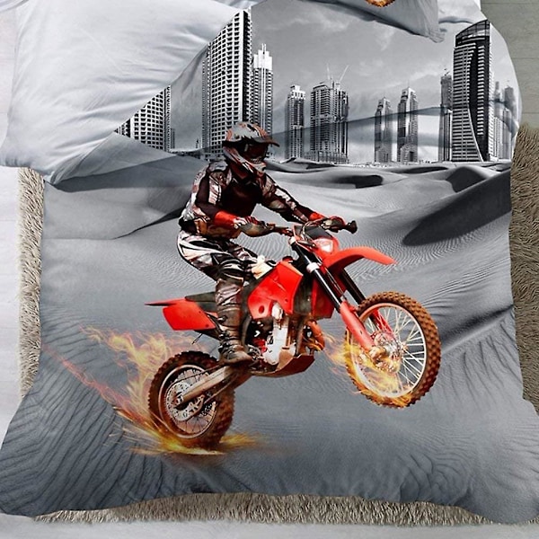 3D Motorsykkel Dirt Bike Sengetøysett med trekk (dobbel)