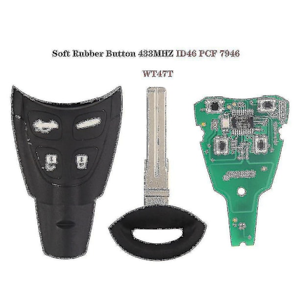 434MHz Smart Fjärrnyckel Fob för Saab 93 95 9-3 9-5 2003-2010 LTQSAAM433TX ID46 Chip Ersättning Mjukt Gummi Pad Fodral[HhhhS] (FMY)[ch] Shell with blade