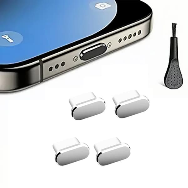 USB C -pölysuojat puhdistusharjalla iPhone Samsung -älypuhelimille, hopea [ZHE] Silver