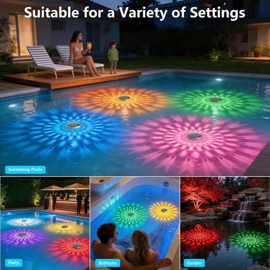 Solar Powered Floating Pool Lights (2-Pack) – With Remote Control, 12 Light Modes & Timer – IP67 Waterproof for Above-Ground & In-Ground Pools, Party