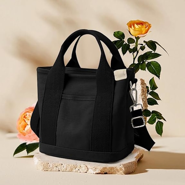 Canvas Tote Bag med Lommer for Kvinner, Skulderveske, Stor Kapasitet Skulderveske med Justerbar Stropp, for Shopping, Arbeid Reise verde verde L