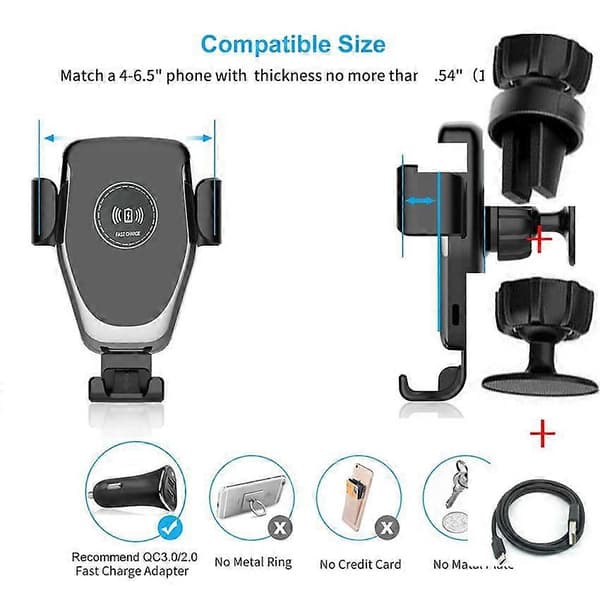 30W Trådløs Hurtiglader for Bil, Luftventilfeste, Mobilholder, Trådløs Ladeholder for Samsung iPhone Huawei