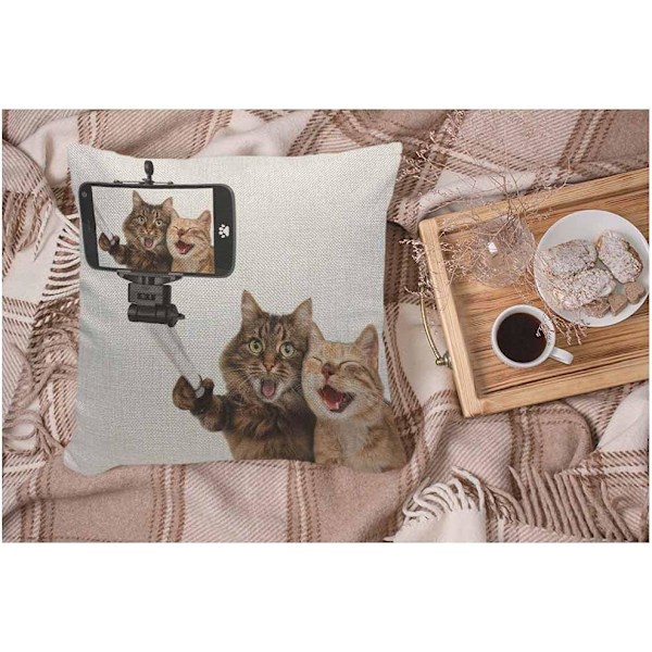 Katter som tar en selfie putetrekk putetrekk for sofa hjeminnredning brun hvit 45X45 cm