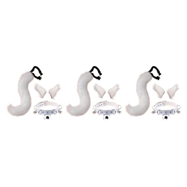 1/2/3/5 Tekokatto Korvat ja Hännän Setti Halloween Fantasiapukeutumiseen Cosplay Valkoinen White 3PCS