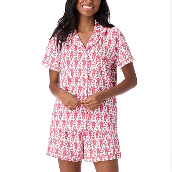Naisten Pyjamasetti Trendikäs 2-osainen Napillinen Pyjama Apina- & Kanin Shortseilla Y2k Roller Dupes Kanin Preppy Loungewear Pjs Punainen-A Red-A L
