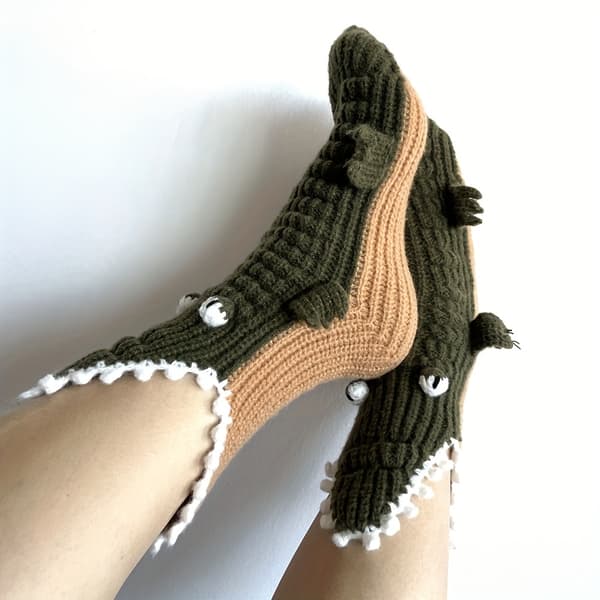 Unisex jule-krokodillesokker til kneet, varme vinter-tegneseriesokker One-size Green