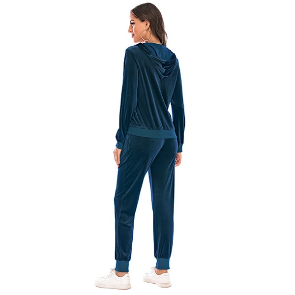 Träningsset för Kvinnor 2-delat Velour Sweat Outfits BLÅ BLUE M