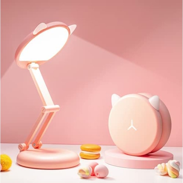 LED-bordslampa söt rosa skrivbordslampa hopfällbar bärbar dimbar skrivbordslampa USB laddning kawaii kattlampa
