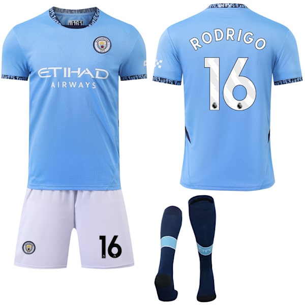Manchester City Kotijalkapallopaita Setti Lapsille & Aikuisille 2024-2025 Sukilla Nro 16 RODRIGO 20 20 20 No.16 RODRIGO