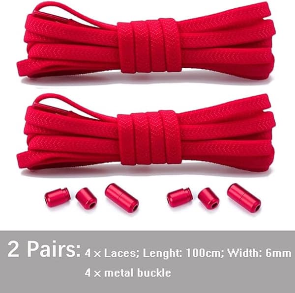 Elastisk flat skolisse 2 stk med spenne, uten knyting for alle skotyper 105 cm rød