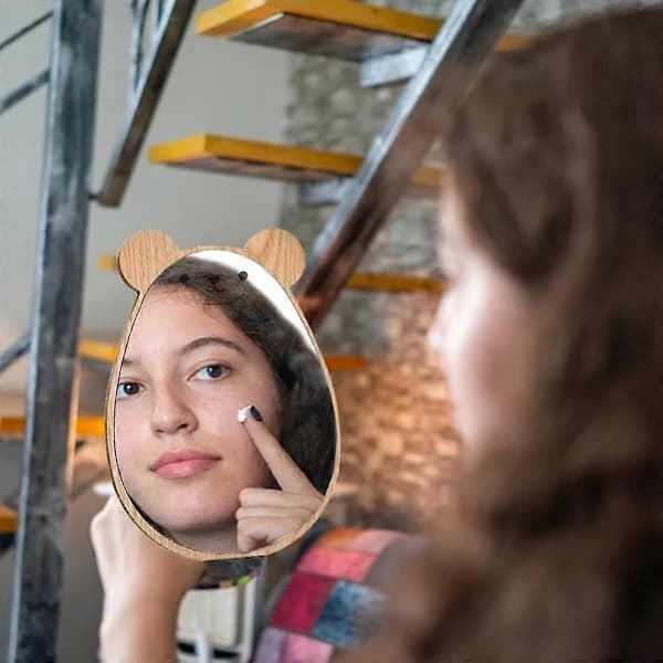 2 Pieces Shatterproof Acrylic Mirror Children's Mirror Wooden Frame Super HD Table Mirror Bear Designed Makeup Mirror