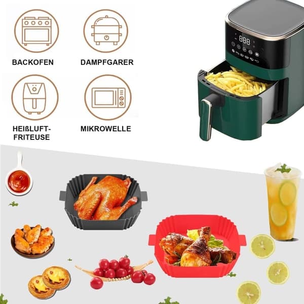2-pak grå airfryer silikonekurv, genanvendelig og non-stick [ZHE] Grå