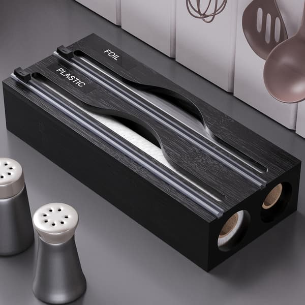 2-i-1 Bambudispenser för Folie, Vax- och Bakplåtspapper med Skärare Brown-1