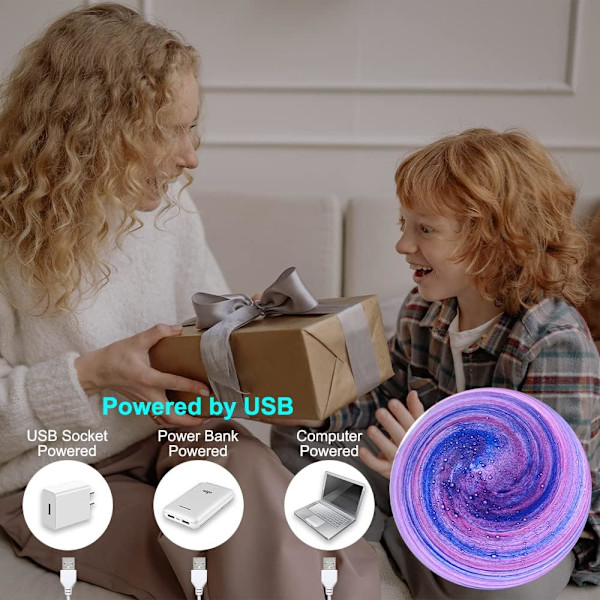 3D LED Planeettalamppu, Himmennettävä Yövalo RGB-Väreillä, Puujalka Makuuhuoneen Sisustukseen (8cm) Musta Svart Svart