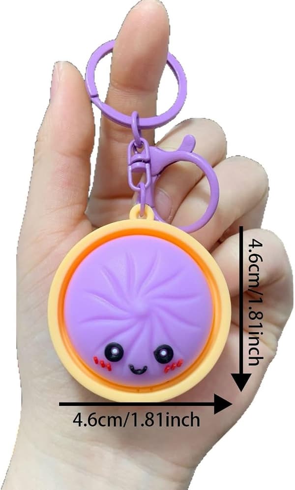 dumpling squishy nøglering, klemme nøglering, dumpling fidget legetøj, sjov nøglering til angst og stressreduktion