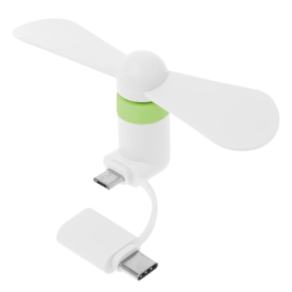2-i-1 Type C Micro USB Mini Ventilator til Samsung Xiaomi Huawei HTC Mobiltelefon White