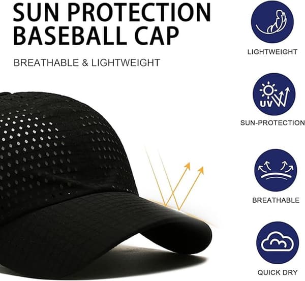 2-pak åndbare baseballkasketter til mænd og kvinder – hurtigtørrende, foldbar solhat til tennis, golf, løb – justerbar