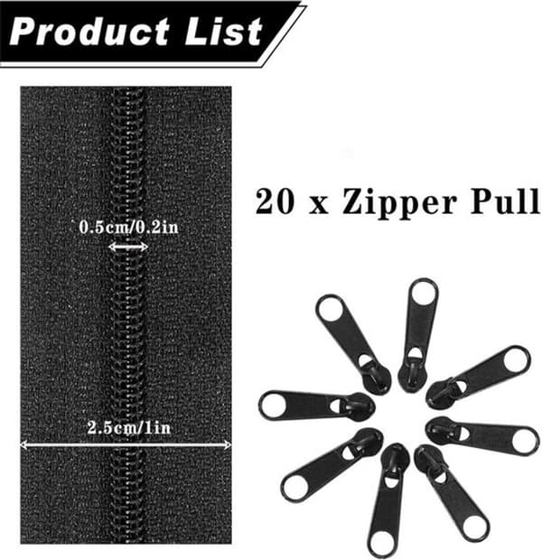 Endeløs lynlås sort 20 metal lynlåse 5mm 10m nylon metervare