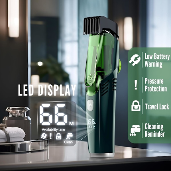 Sladdlös Vakuum Skäggtrimmer, 20 Inställningar med Inbyggd Vakuum Green type C