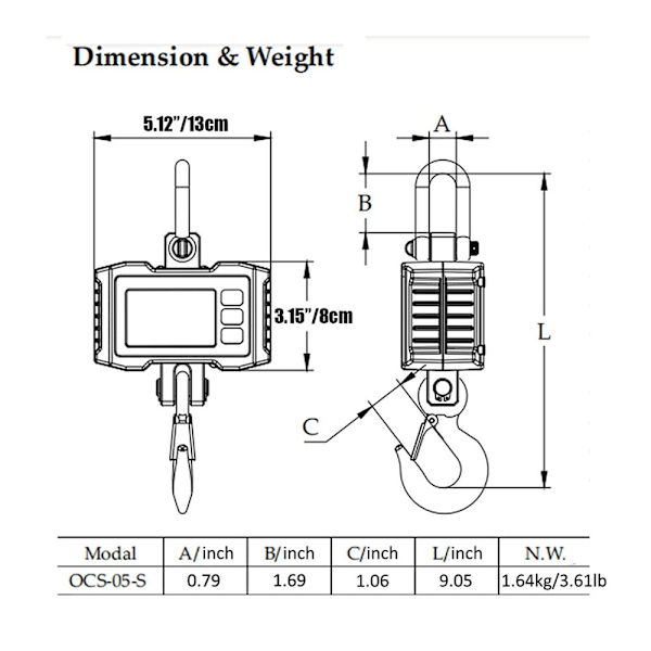 Digital Hängvåg 1000 kg/2200 lb Industriell Tung Kranvåg Smart Hög Precision Elektronisk Kranvåg