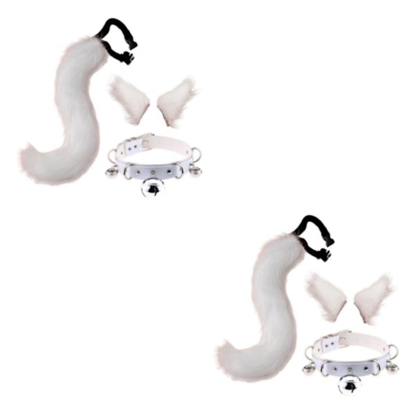 1/2/3/5 Kunstige Katteører og Hale Sett Halloween Fancy Dress Cosplay Hvit White 2PCS