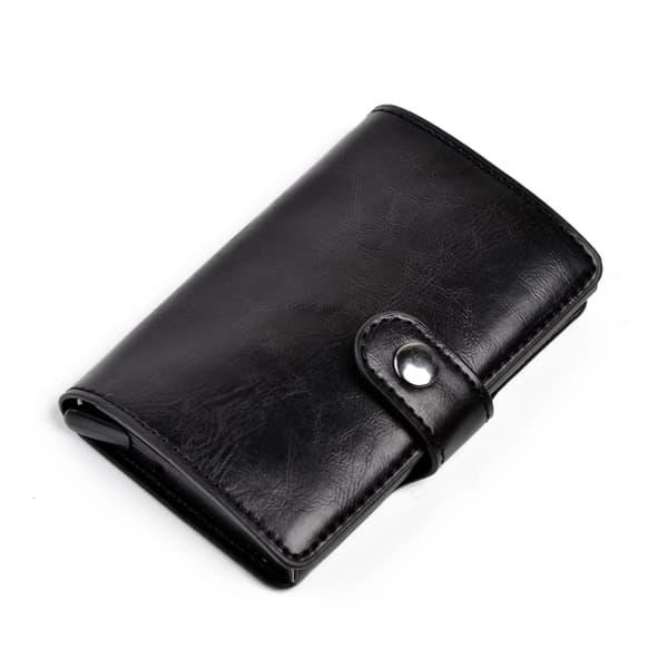 RFID-Secure Card Holder, Ejects 6 Cards with Leather Jacket and Bill Compartment Brun brown
