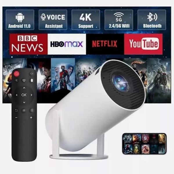 5G 4K Smart Projektor med WiFi Bluetooth & Android för Hemma Bio[ZHE]