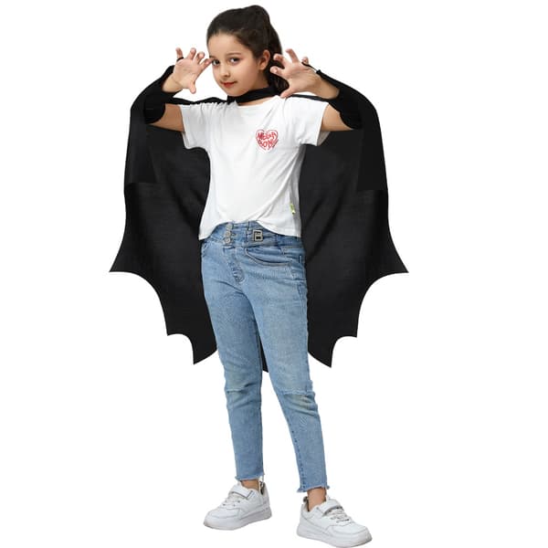 Flaggermuskappe-kostyme Halloween 3-delt sett for barn, cosplay-antrekk i flere størrelser for gutter og jenter til forestillinger